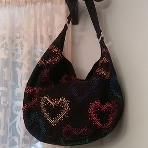 Hobo tote bag 100% cotton multi color heart design